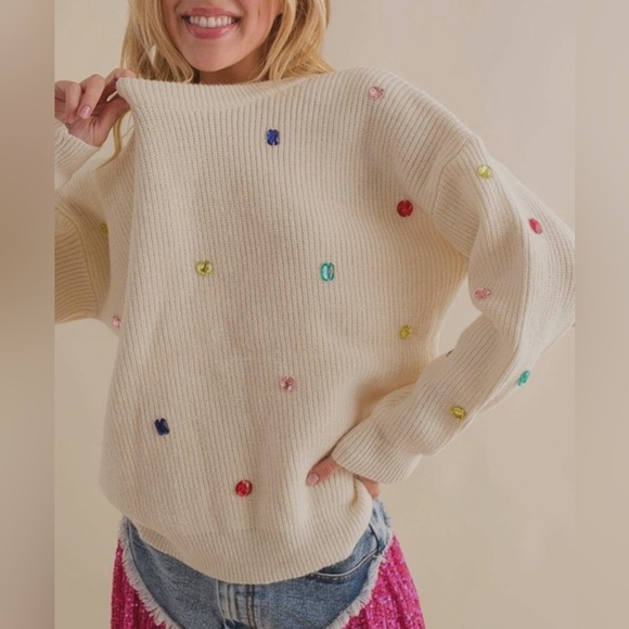Main Strip Sweaters - Cream Multi color gem sweater